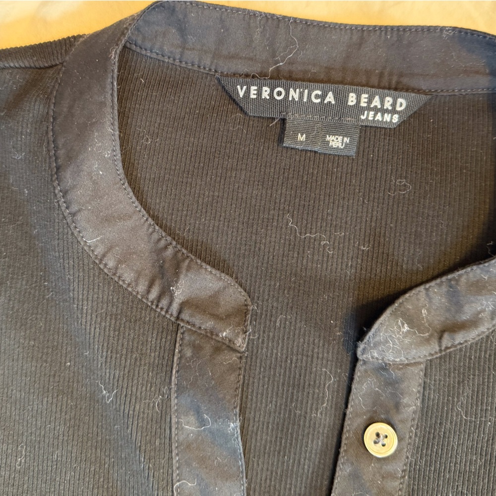 VERONICA BEARD Effy Puff Sleeve Ribbed Knit Henley Buttoned Shirt - Picture 15 of 16
